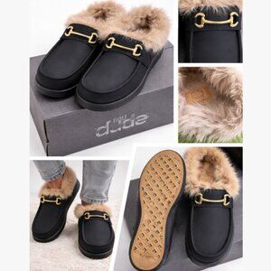 Hey Dude Wally Faux Fur Loafers Black Cozy Winter Slip On Shoes Men 11 New Box